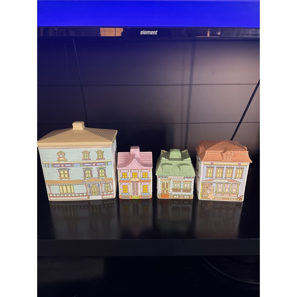 AVON Townhouse Canister Collection 4 Piece Set Sweet, Tea, Coffee, Confectionery